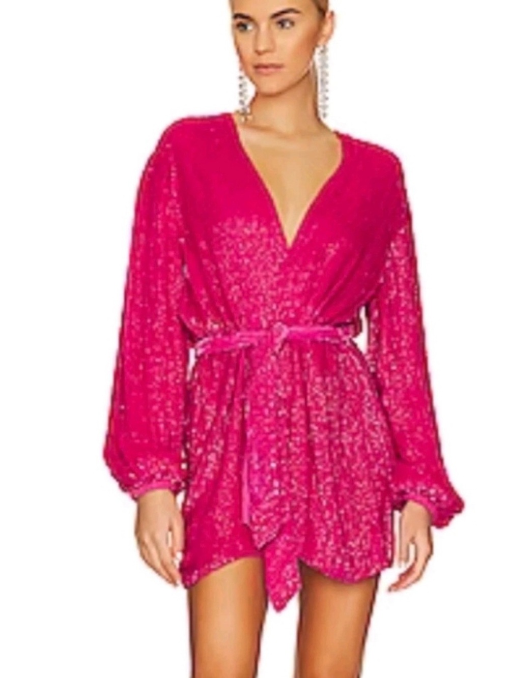 Hot Pink Sequin Wrap mini dress